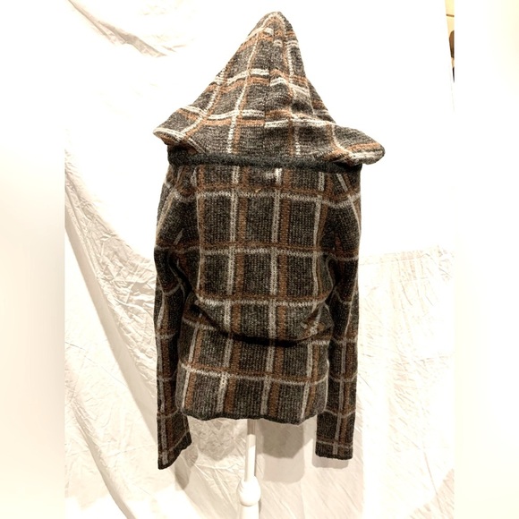 Women’s Medium Mohair Plaid Hooded Sweater Grunge Cottagecore Witchy Goblincore - Picture 5 of 11
